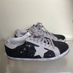 Black Glitter Suede Superstar Sneaker Shoes Leather Running Shoe